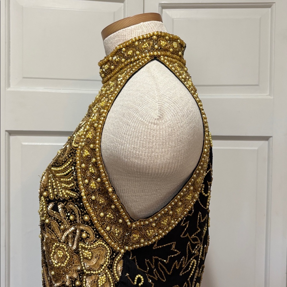 Adrianna Papell sz 12 black 100% silk evening dress with gold sequins and beads - Picture 9 of 14